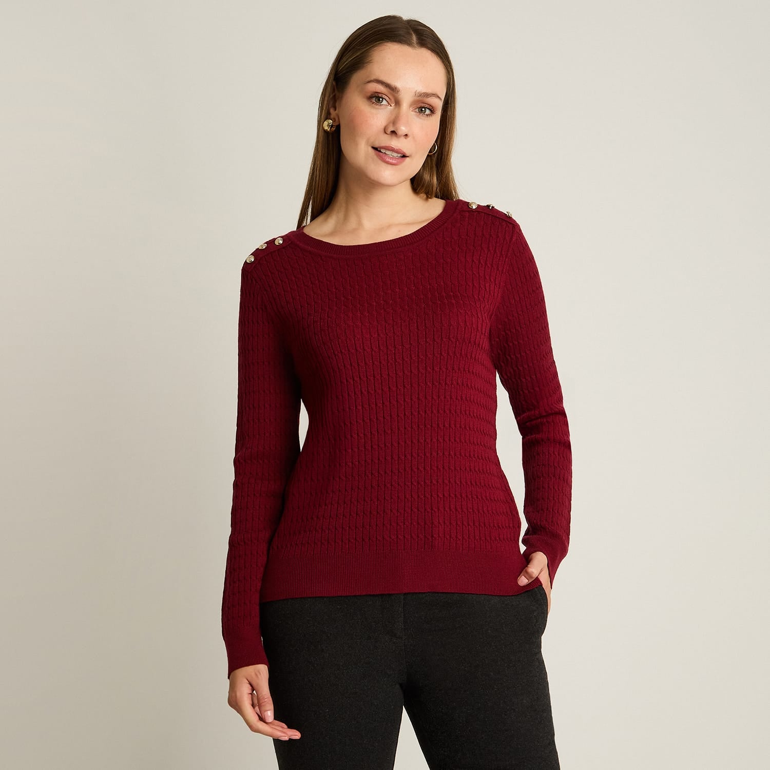 Sweater Rojo Manga Larga Elasticidad Media Sin Forro Calce Normal Tela Tejido